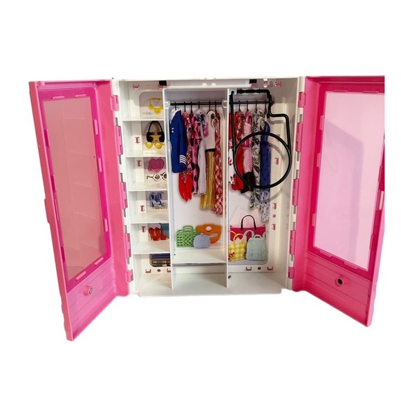 2018 Barbie Wardrobe Closet Storage Pink Black Fold Out Carrying Case - Picture 1 of 8